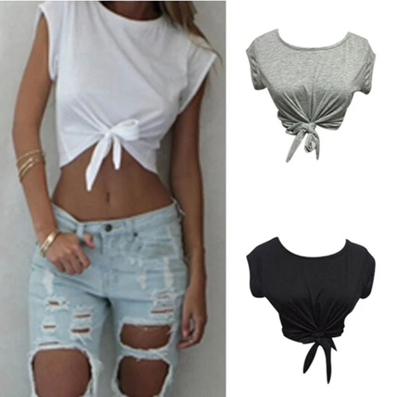 GENZI KNOTTED TIE-FRONT CROP TOP