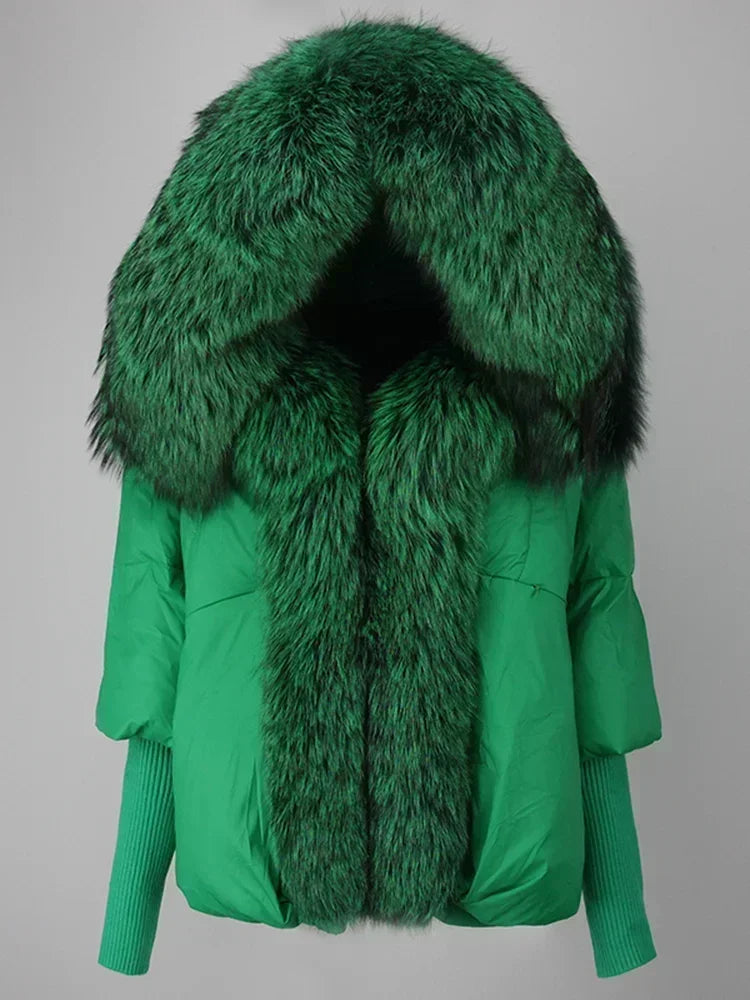 Genzi Real Fox Fur Collar Hooded Oversize Coat