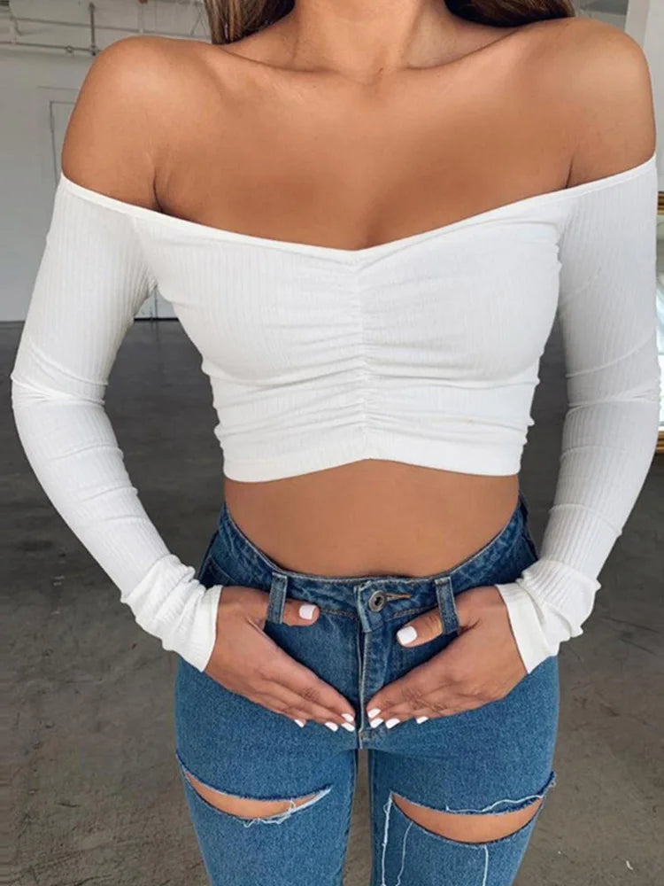 GENZI OFF-SHOULDER LONG SLEEVE CROP TOP