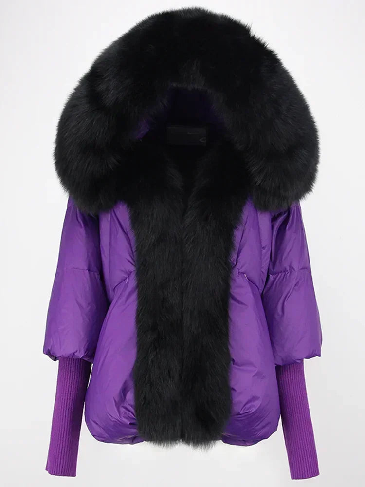 Genzi Real Fox Fur Collar Hooded Oversize Coat