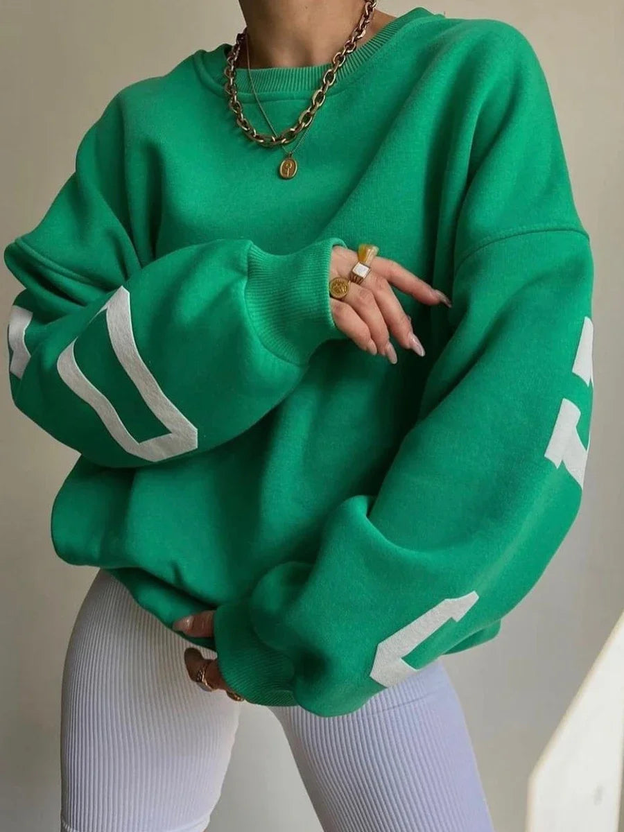 Genzi Chicago Pirnt Oversize Cropped Sweatshirt