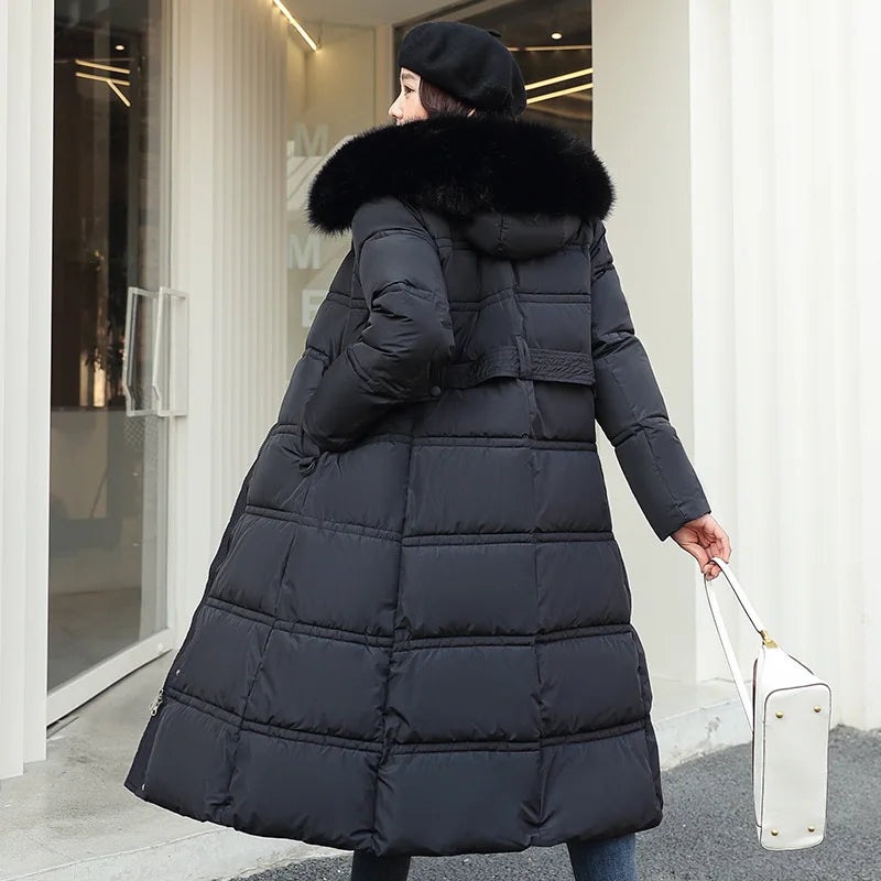 Genzi Long Puffa Coat With faux Fur Hood