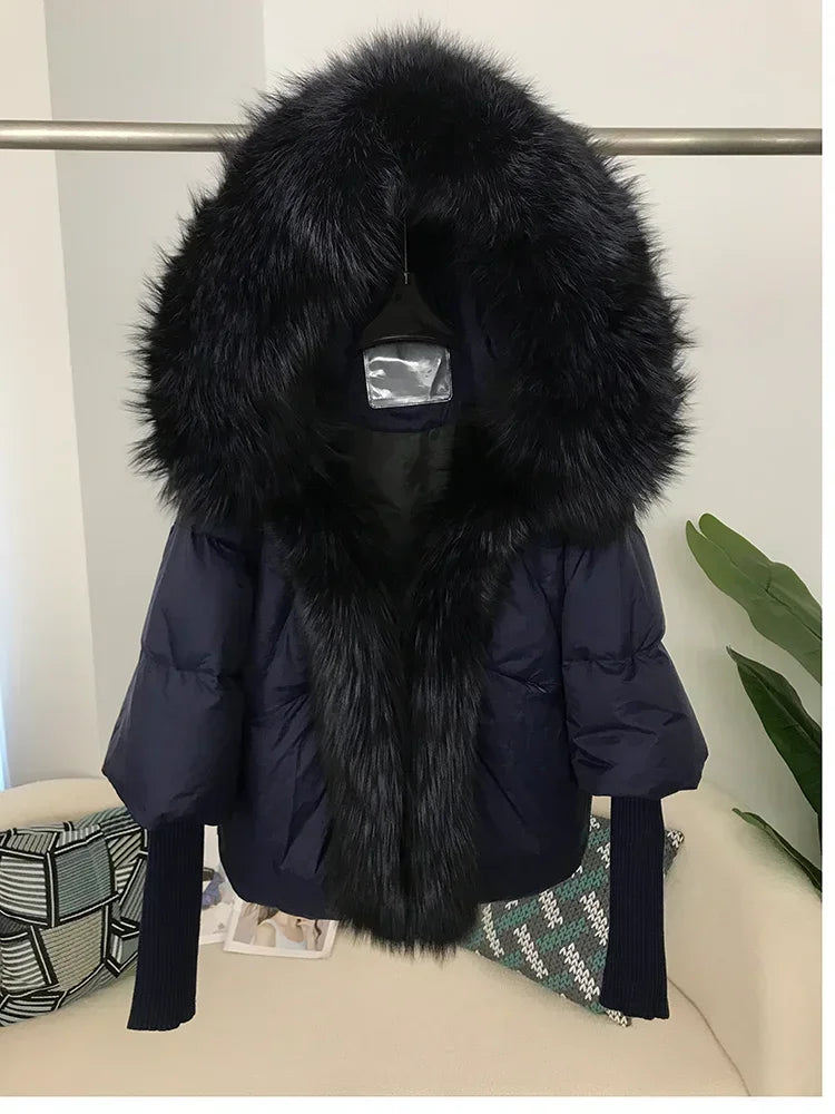 Genzi Real Fox Fur Collar Hooded Oversize Coat