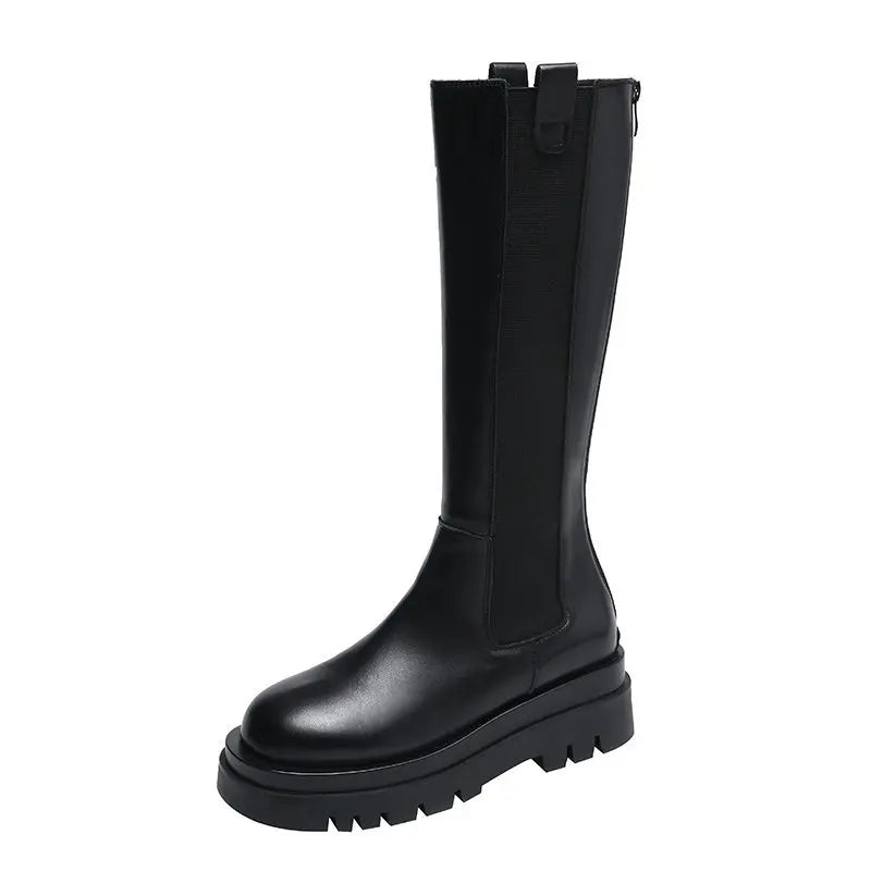 Genzi PU Leather Zip Knee-High Boot