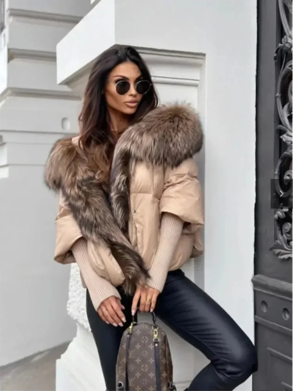 Genzi Real Fox Fur Collar Hooded Oversize Coat