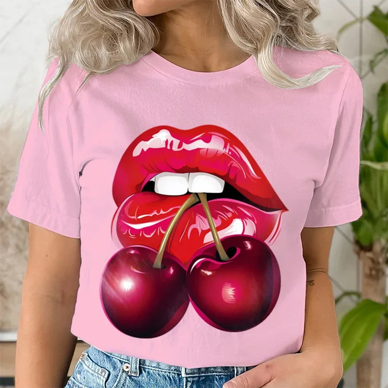 Genzi cherry Lip Print T-Shirt