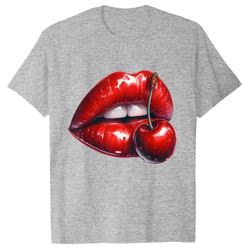 Genzi Cherry Lip Print T-Shirt