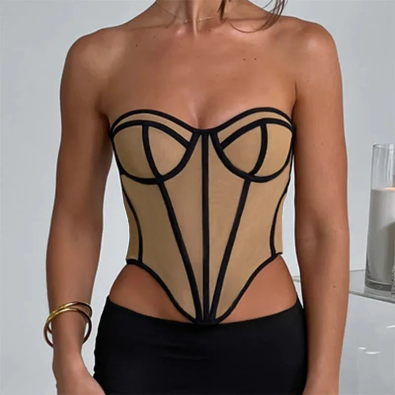 Genzi Woven Structured Bandeau Corset Top