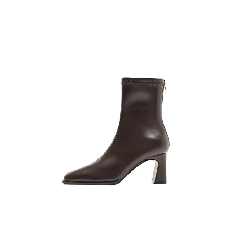 GENZI Faux Leather Square Heel Ankle Boots