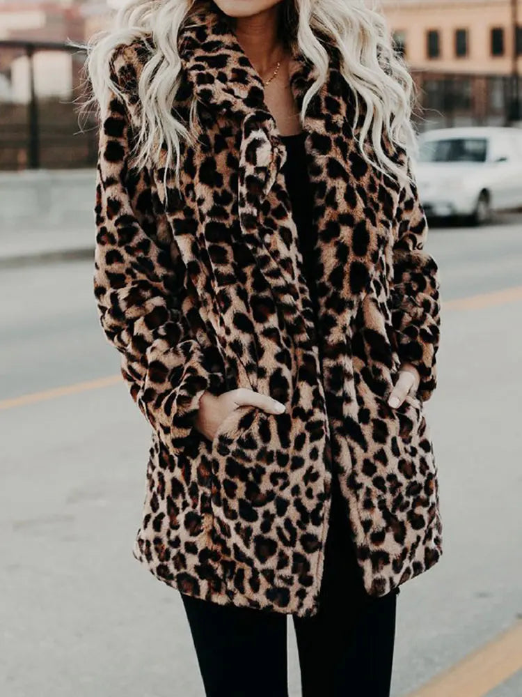 Women's Leopard Faux Fur Coat – Long warm winter jacket