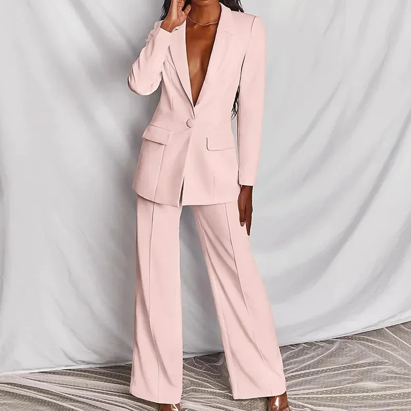 Tailored Woven blazer & Flared Wide Leg Trouser Suit