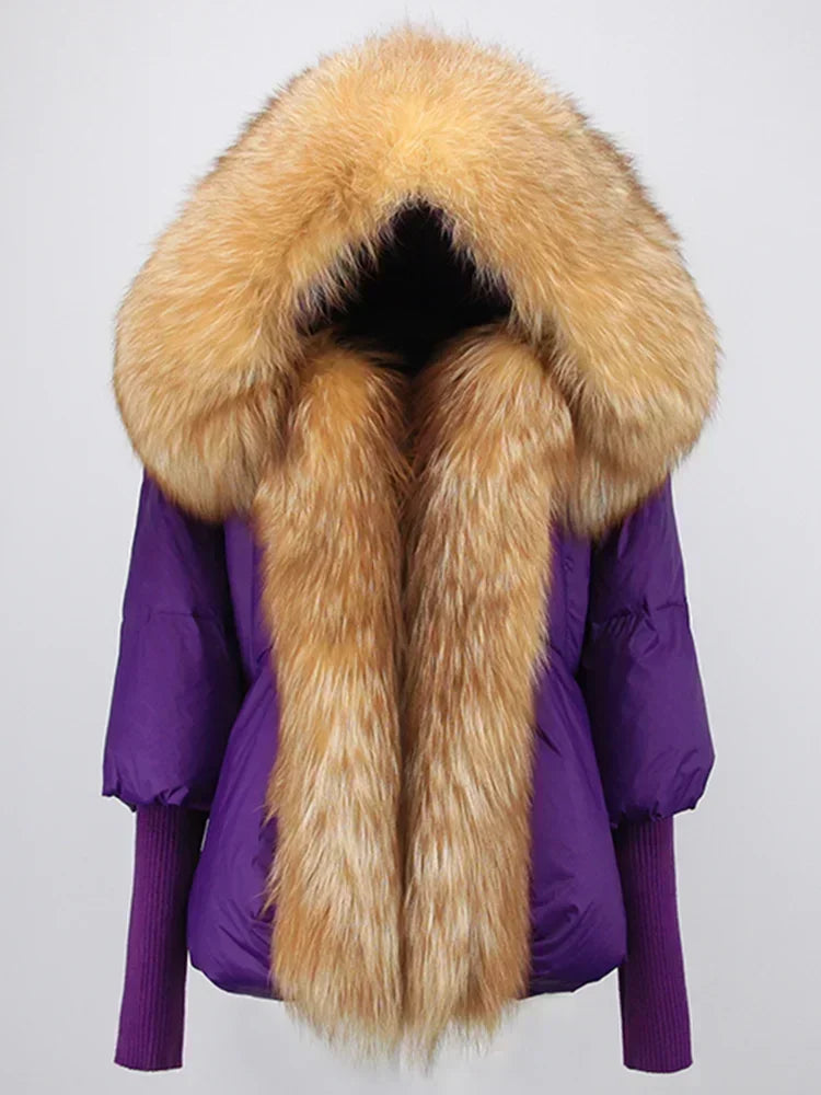 Genzi Real Fox Fur Collar Hooded Oversize Coat