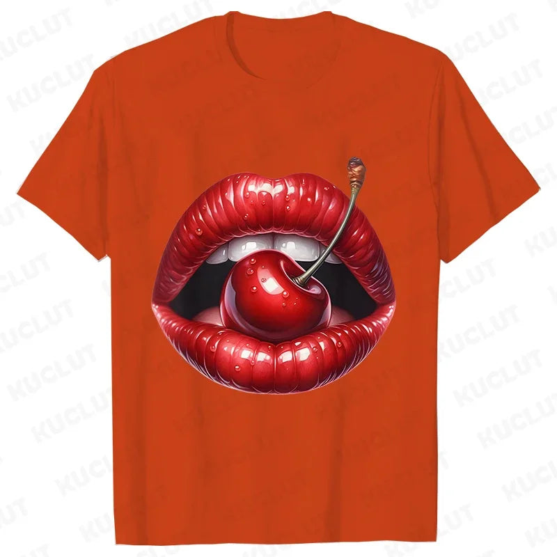 Genzi Cherry Lip Print T-Shirt