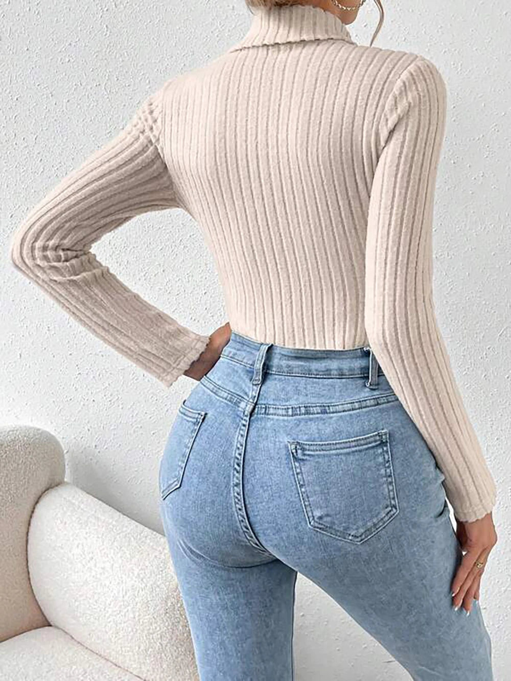 Turtleneck Ribbed Knitted Skinny Body Suit