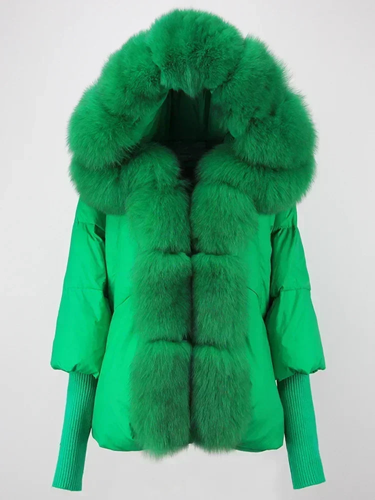 Genzi Real Fox Fur Collar Hooded Oversize Coat