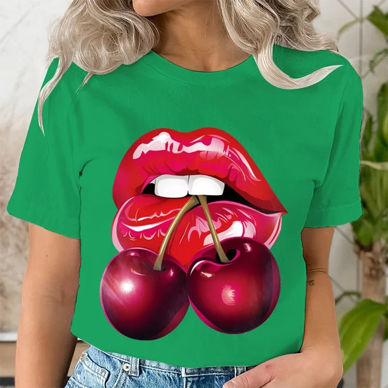 Genzi cherry Lip Print T-Shirt