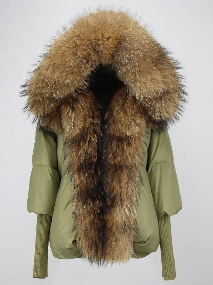 Genzi Real Fox Fur Collar Hooded Oversize Coat