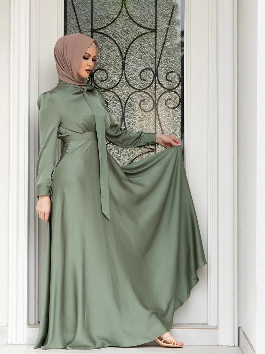 Genzi Modest Satin Long Dress Kaftan