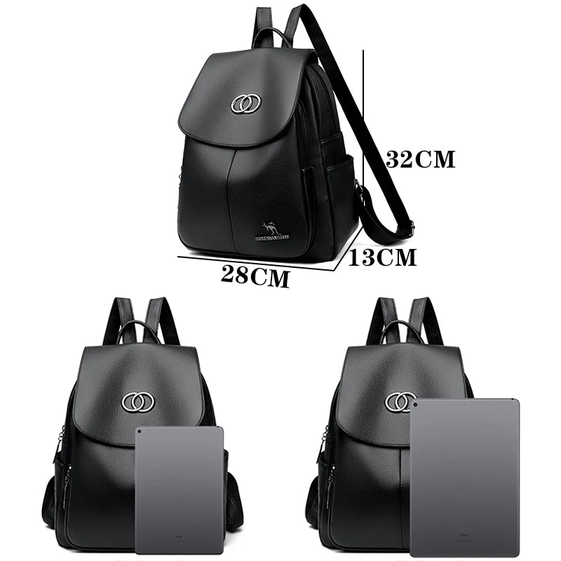 Leather Large Backpack With Zip Front