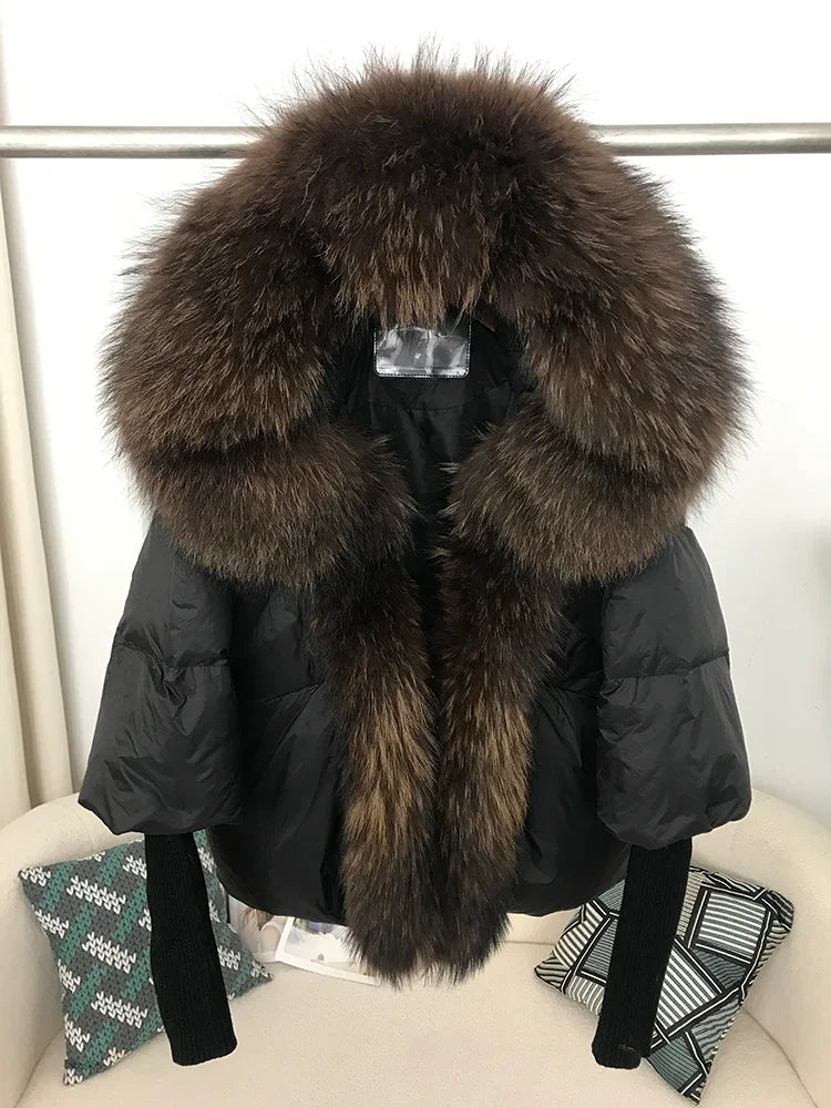 Genzi Real Fox Fur Collar Hooded Oversize Coat