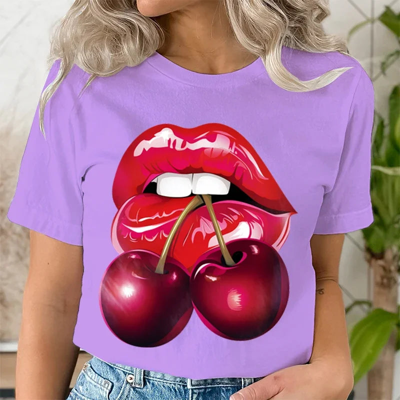 Genzi cherry Lip Print T-Shirt