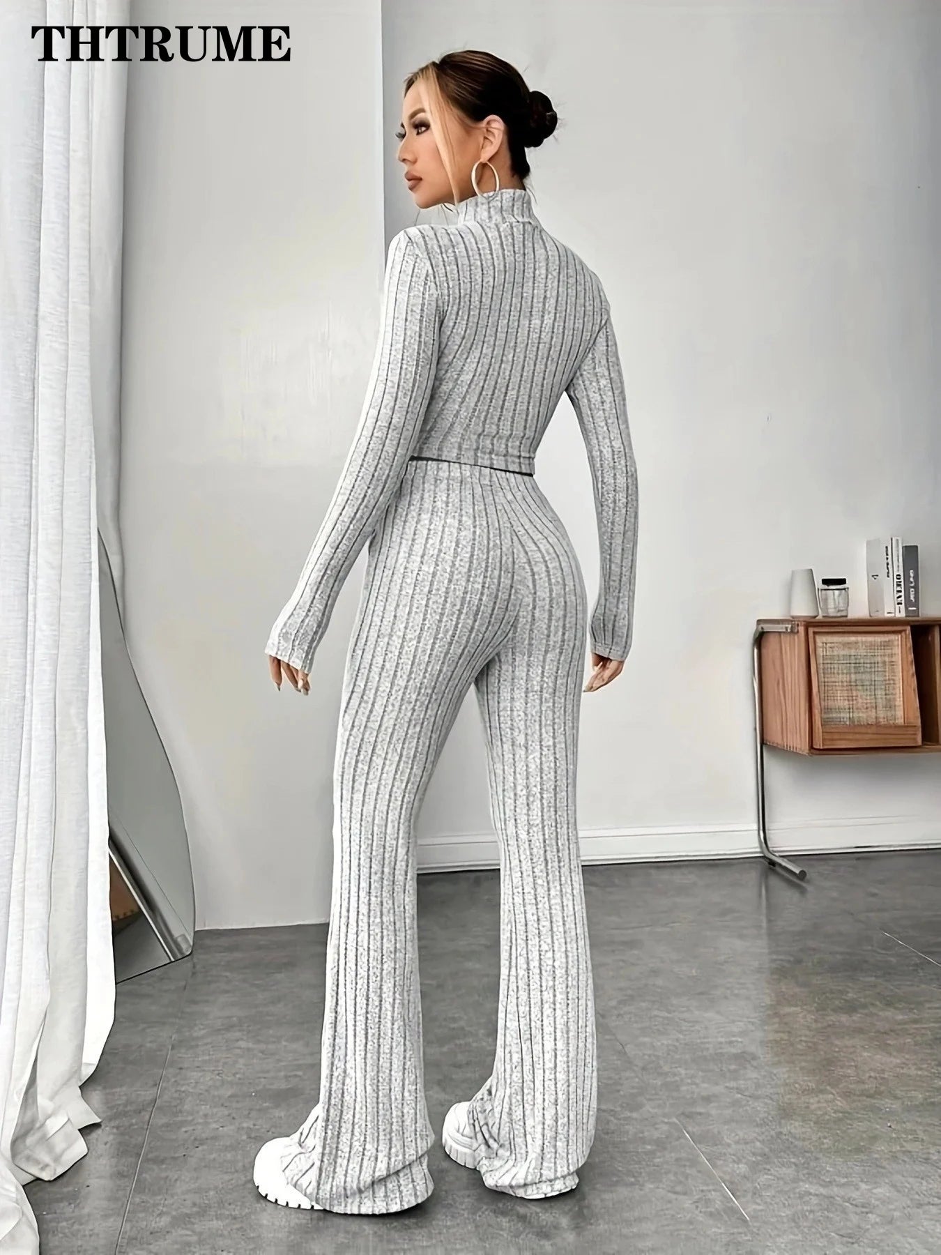 Genzi Rib Knit Full sleeve High Neck Top & Wide Leg Trouser