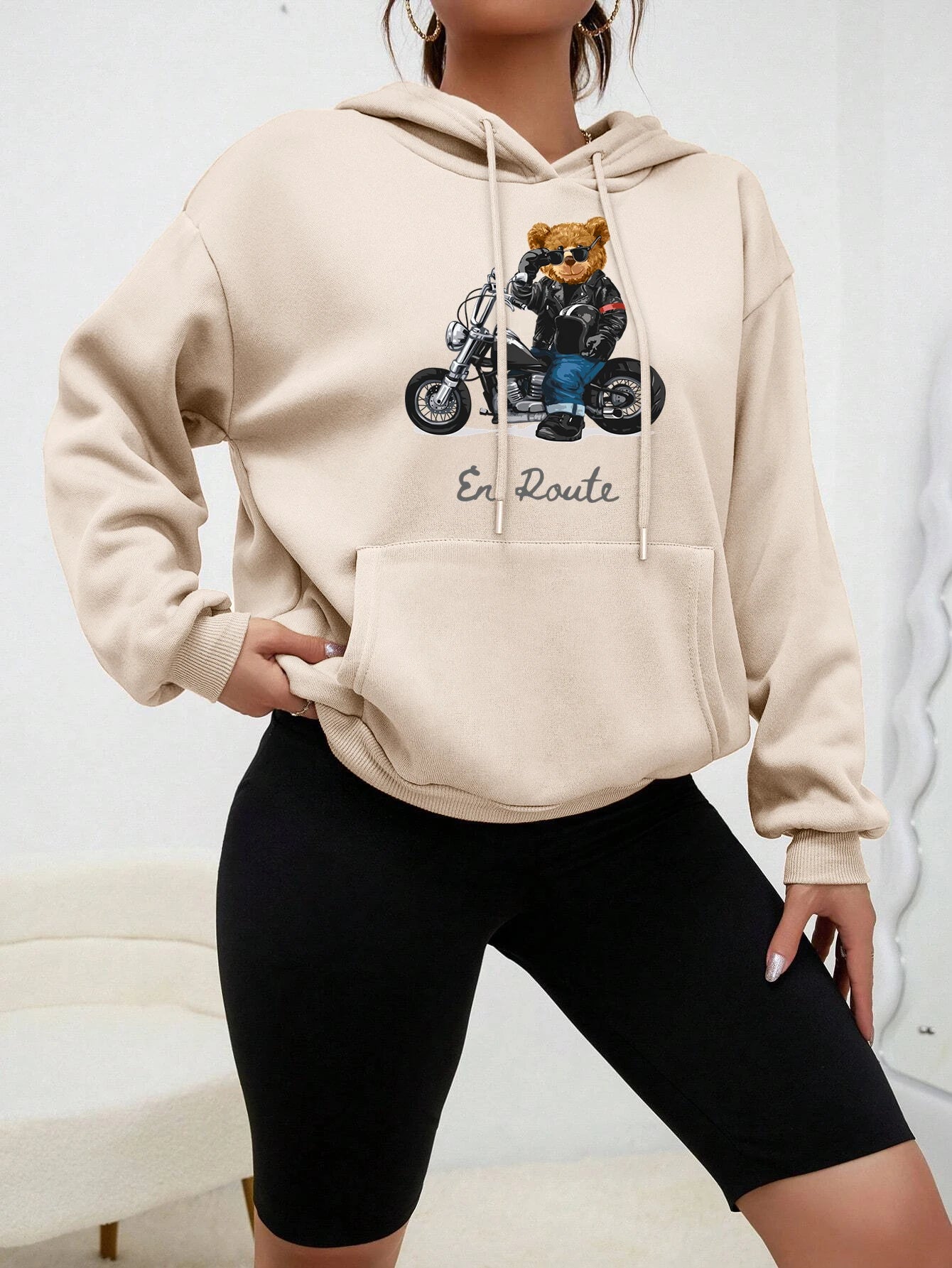 Genzi Teddy Bear Motorcycle Graphic Hoodie