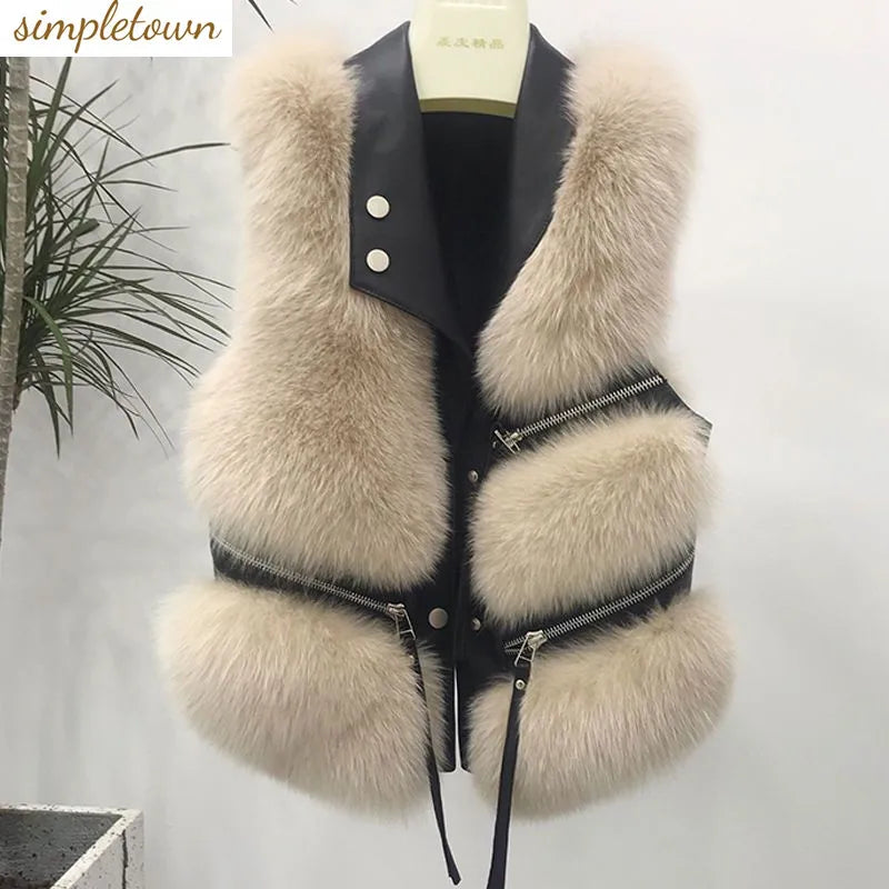 Genzi Faux Fur Faux Leather Gilet