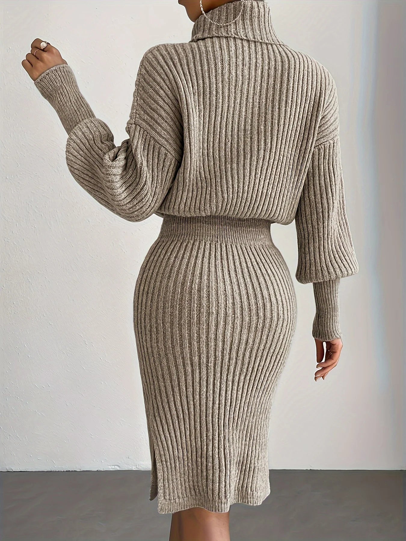 Genzi Khaki Turtleneck Knitted Dress