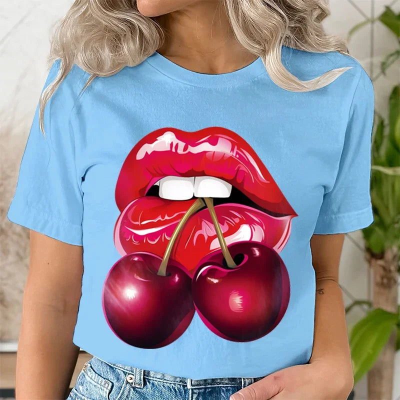 Genzi cherry Lip Print T-Shirt