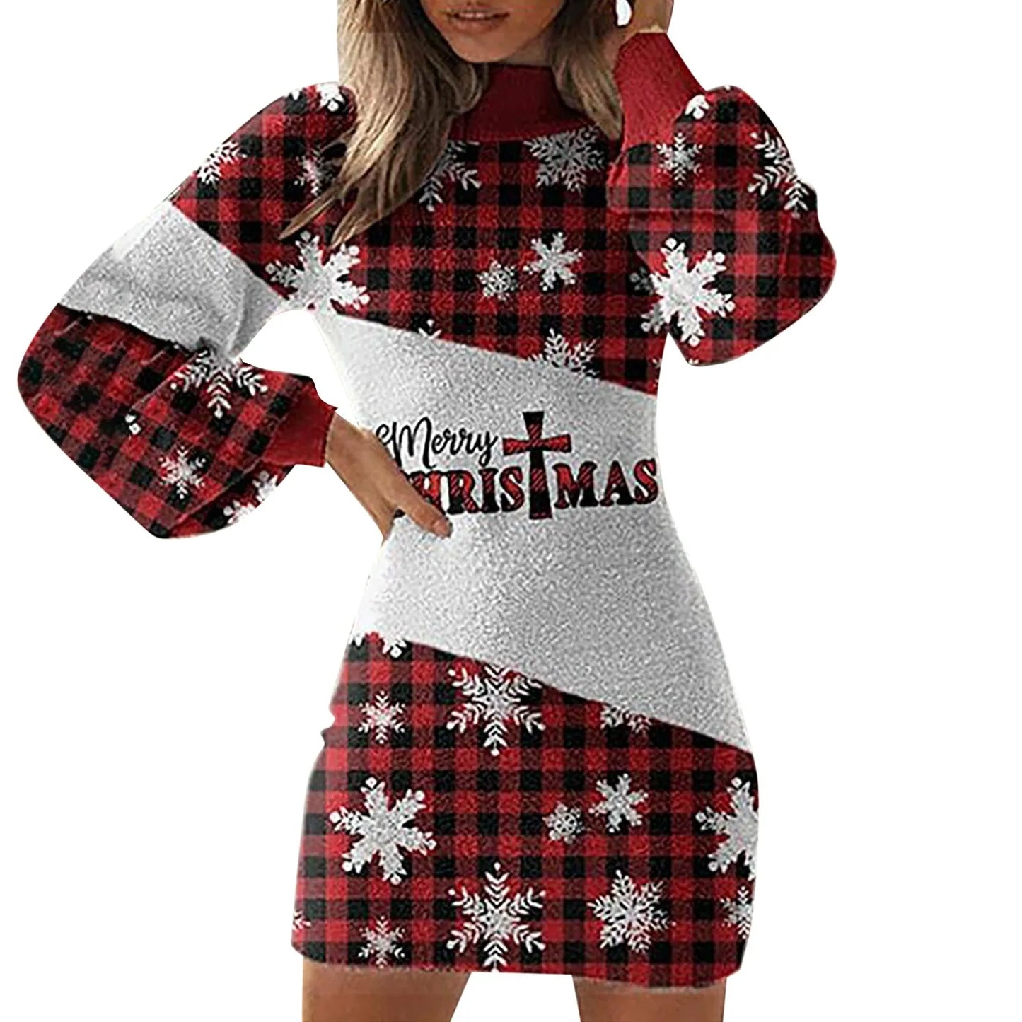 Genzi Long Sleeve Christmas Print Dress