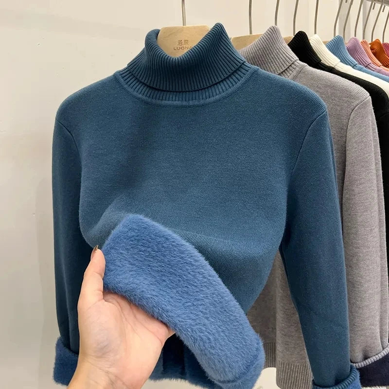 knitted Turtleneck Fleeced  Jumper