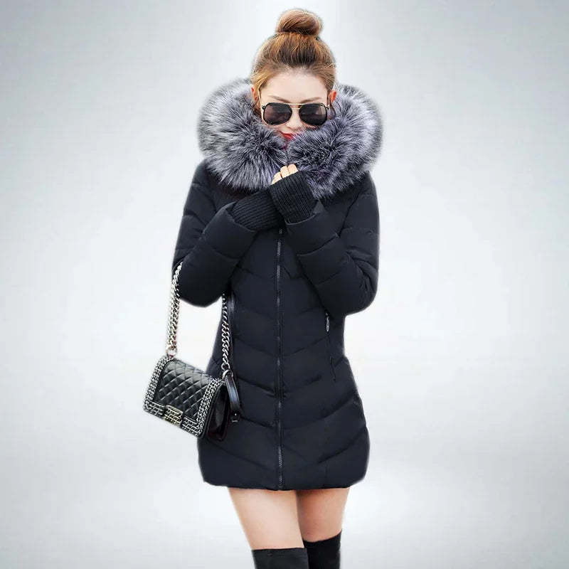 FAUX FUR HOODED PANELLED PARKA COAT