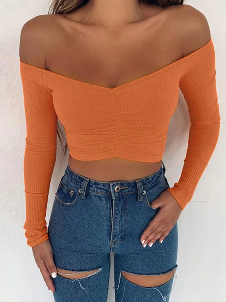 GENZI OFF-SHOULDER LONG SLEEVE CROP TOP