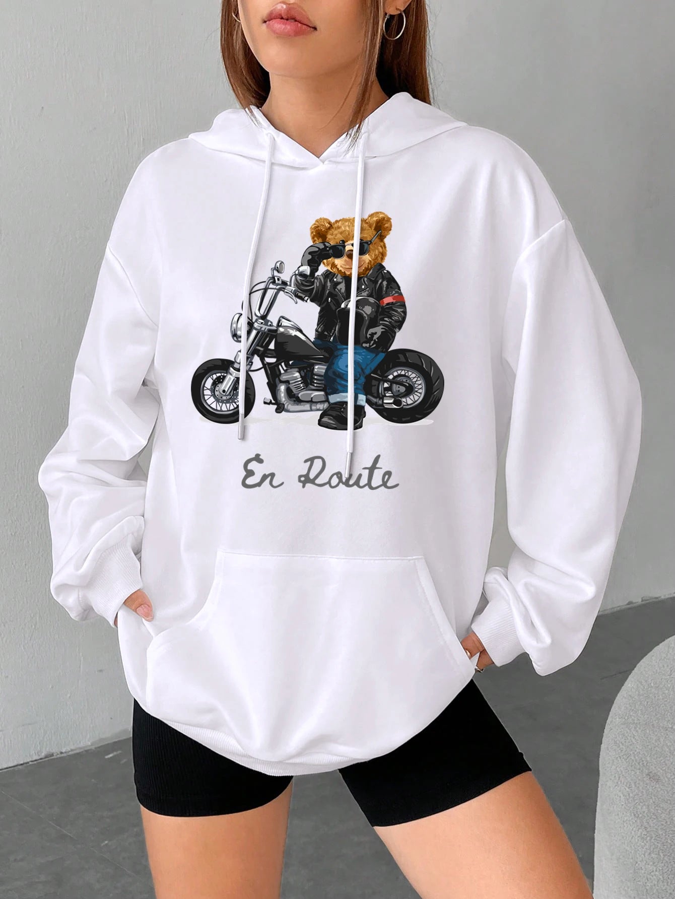 Genzi Teddy Bear Motorcycle Graphic Hoodie