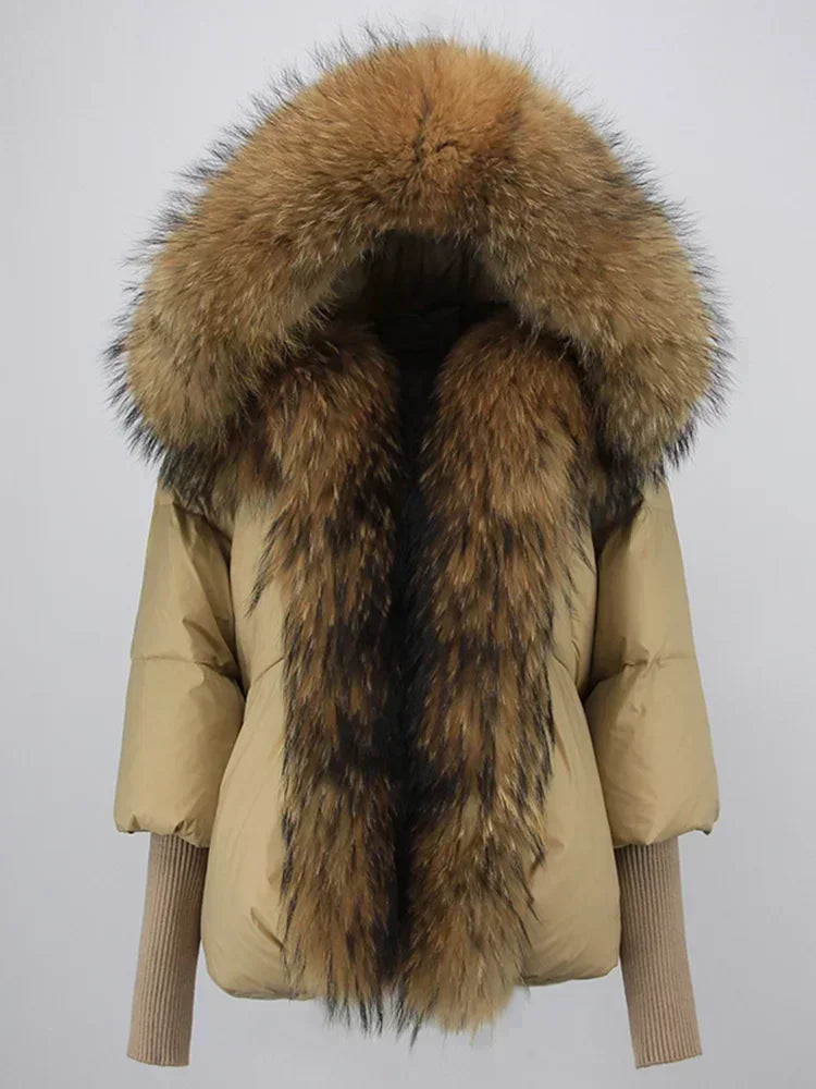 Genzi Real Fox Fur Collar Hooded Oversize Coat