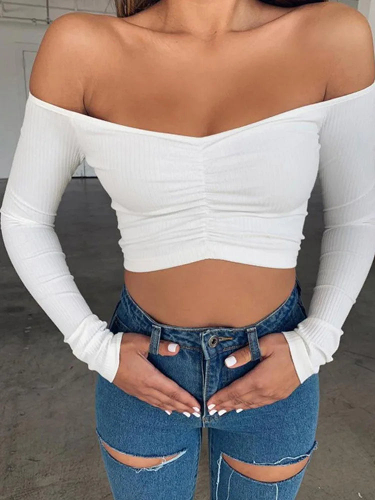 GENZI OFF-SHOULDER LONG SLEEVE CROP TOP