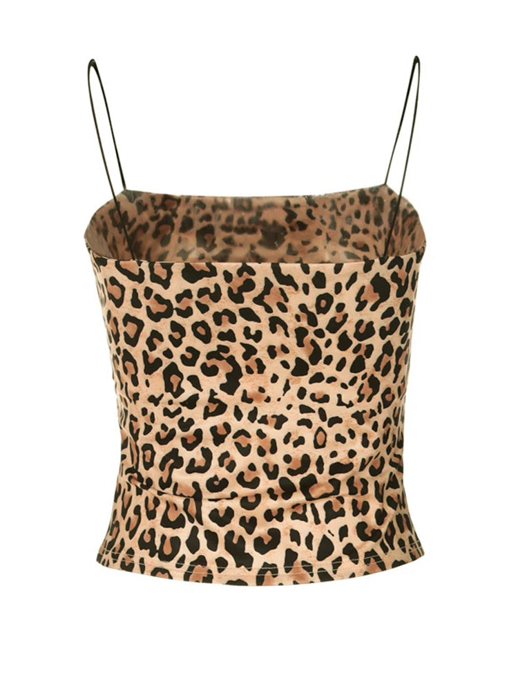 Genzi Leopard Print Skinny Crop Top