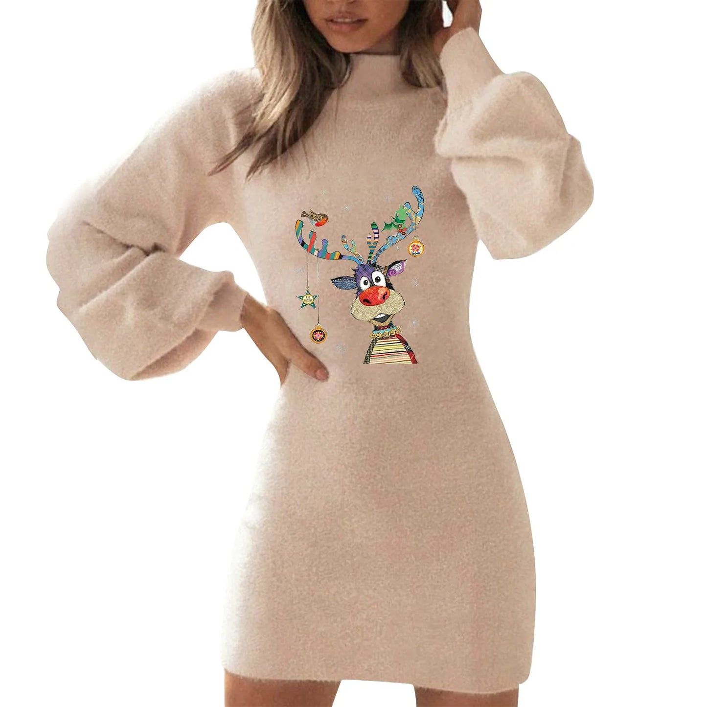 Genzi Long Sleeve Christmas Print Dress