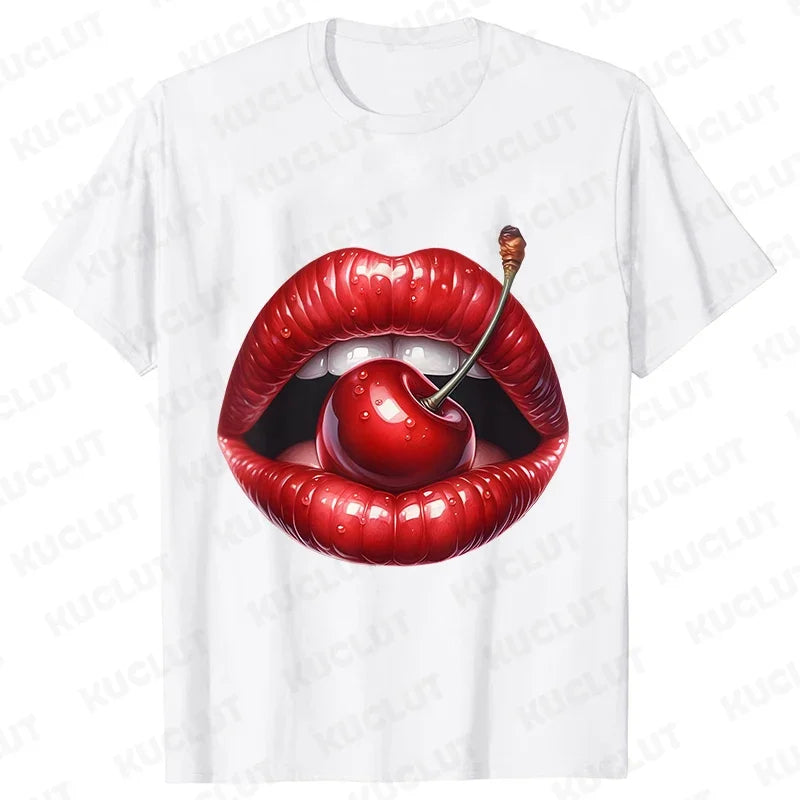 Genzi Cherry Lip Print T-Shirt