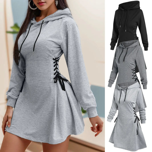 Genzi Side Tie Up Drawstring Hooded Dress