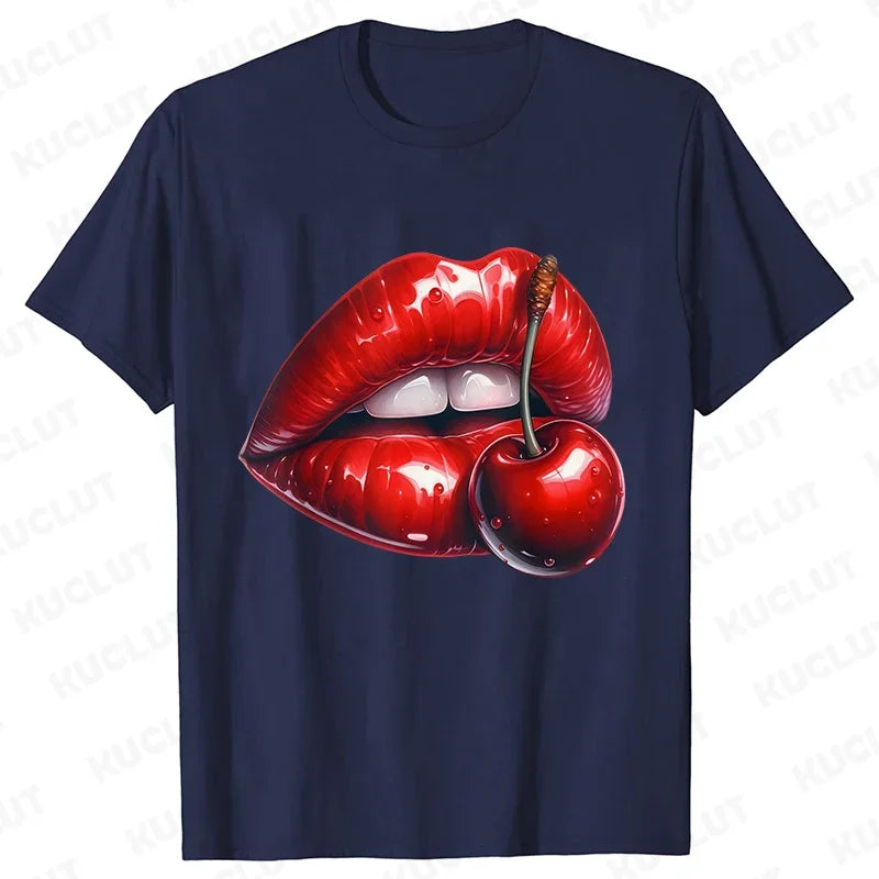 Genzi Cherry Lip Print T-Shirt