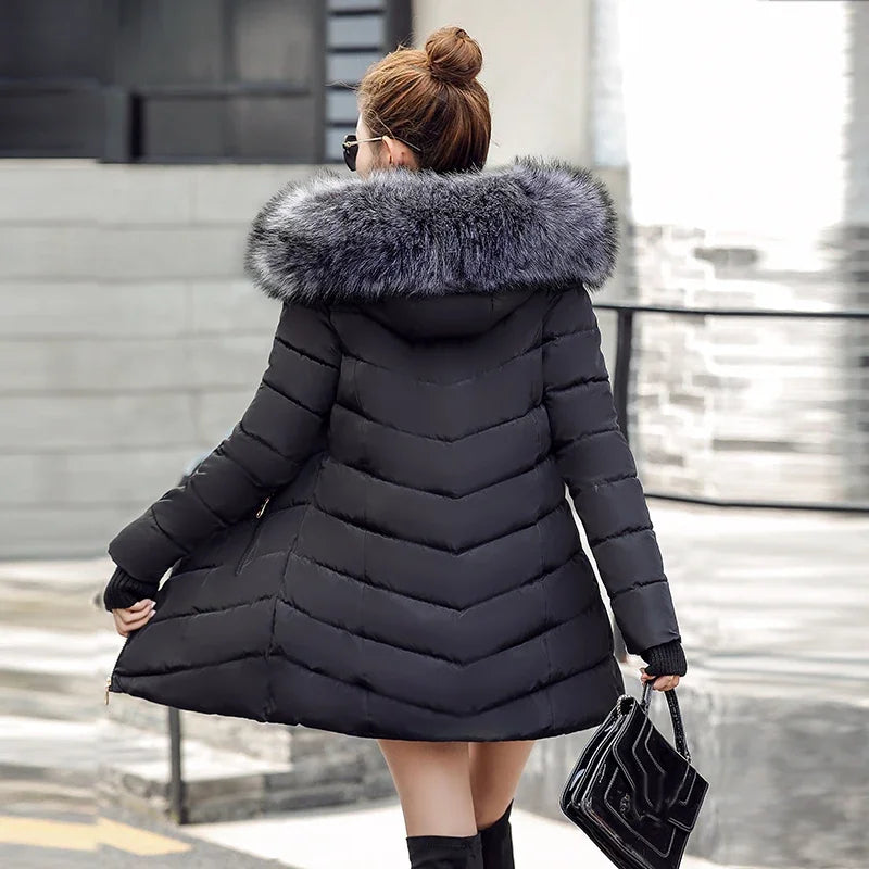 FAUX FUR HOODED PANELLED PARKA COAT