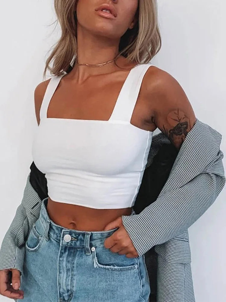 Genzi Square Neck Sleeveless  Crop Top