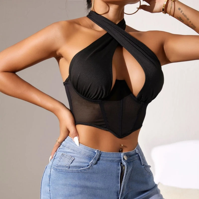 Genzi Lace Up Back Corset crop Top