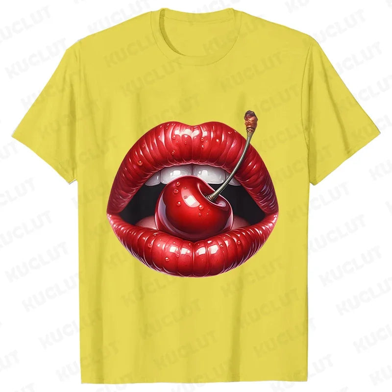 Genzi Cherry Lip Print T-Shirt