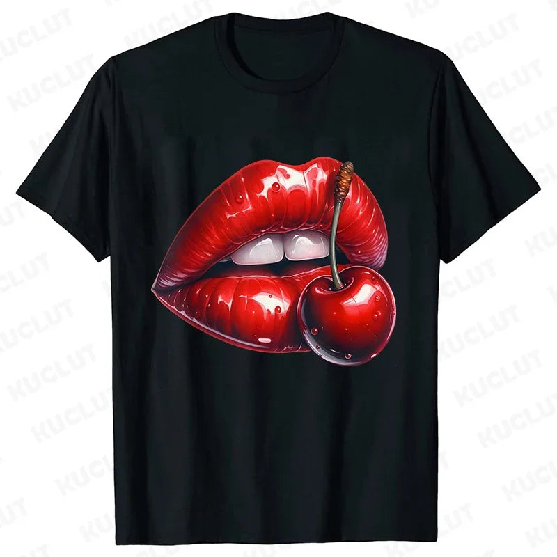 Genzi Cherry Lip Print T-Shirt