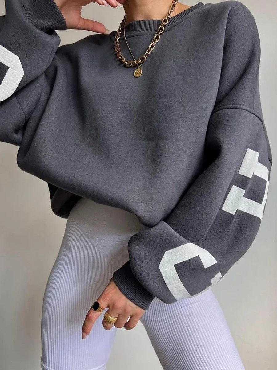 Genzi Chicago Pirnt Oversize Cropped Sweatshirt