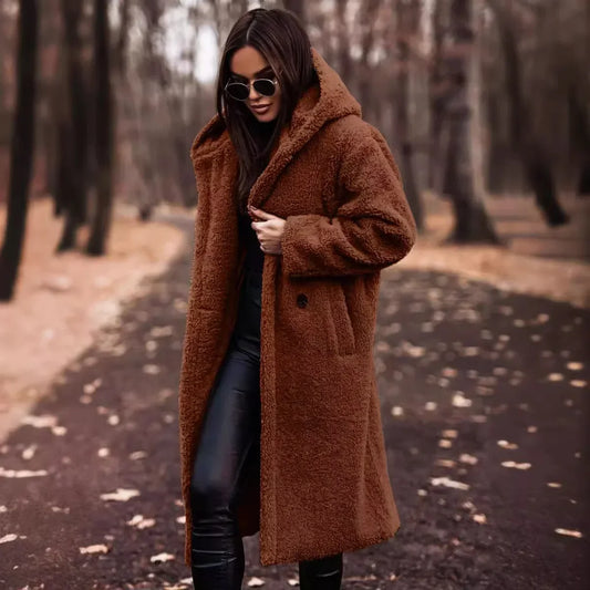 Genzi Faux Fur Hood Teddy Long Coat