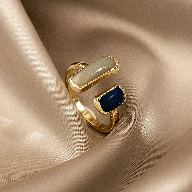 Genzi Drip Glaze Ring Retro Geometric Gold Colour Rings